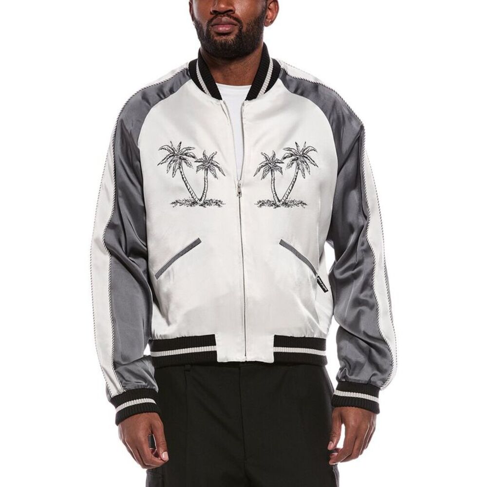 Palm Angels Mens Printed Jacket, Grey